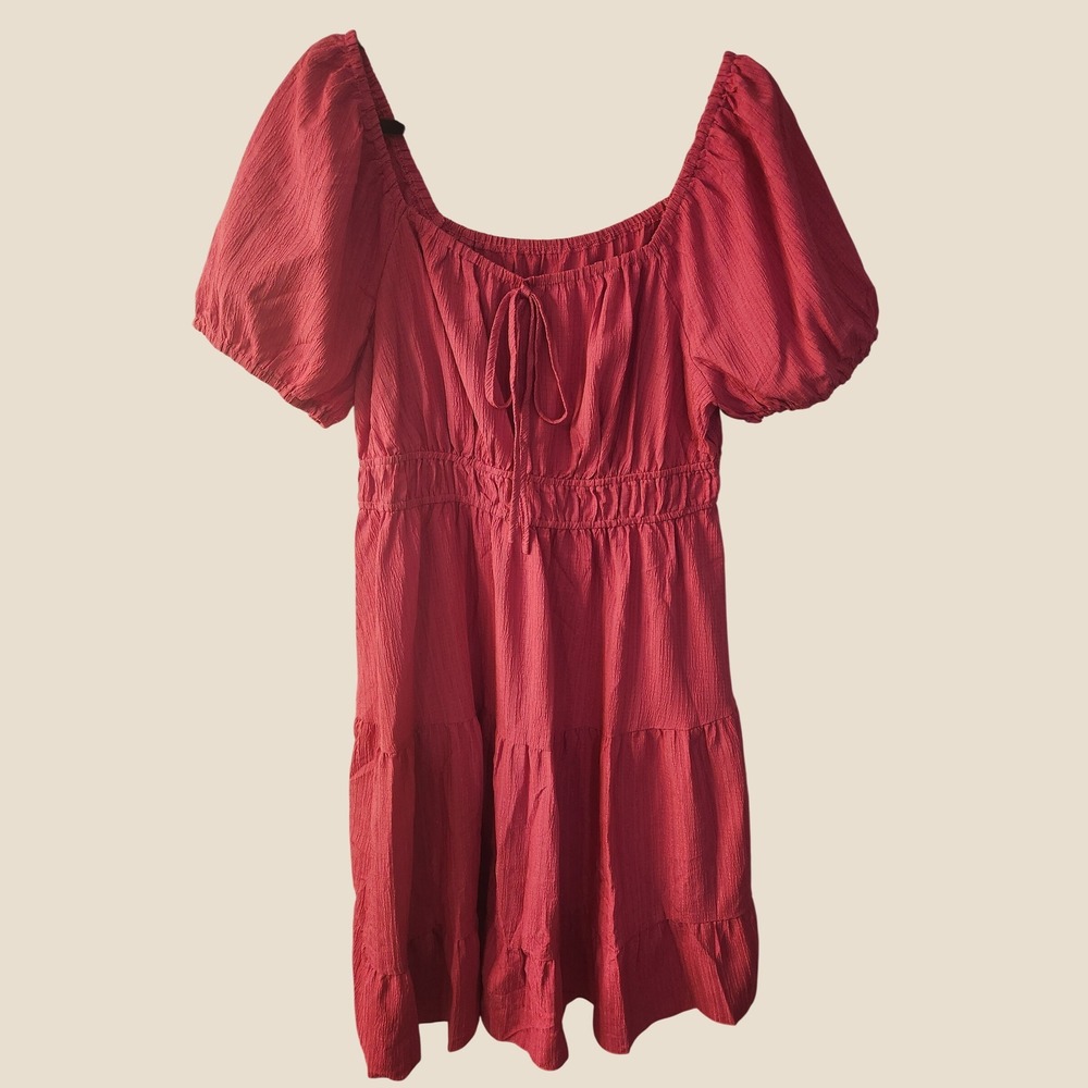 RosePink Puff Sleeve Smocked Tiered Mini Dress Size OXL (US 12/L-XL) Cottagecore